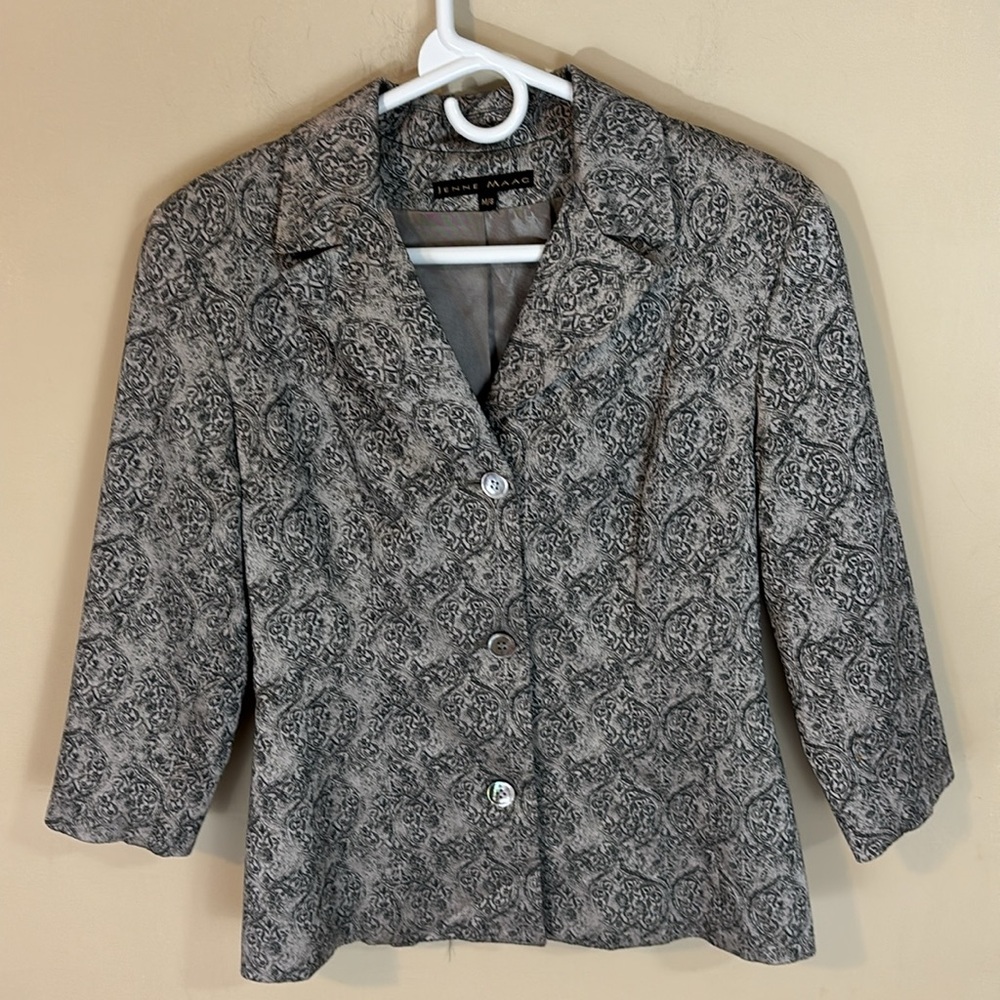 Vintage Jennie Mac Silver And Black Metallic Sheen Blazer Jacket Size M/8